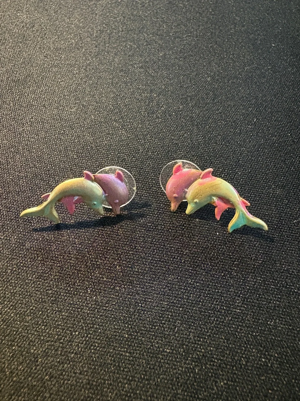 Pastel Dolphin Fish Stud Earrings - Pink & Green